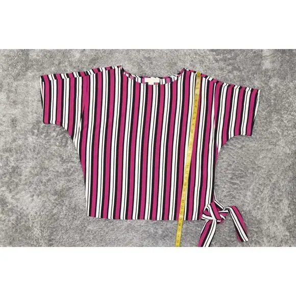 Michael Kors Pink Polyester Blouse M Crew Neck Striped Short Sleeve - Picture 5 of 7